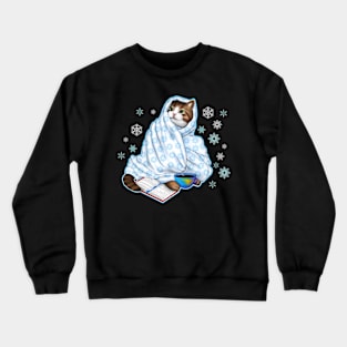 Cozy Xmas cat with book Crewneck Sweatshirt